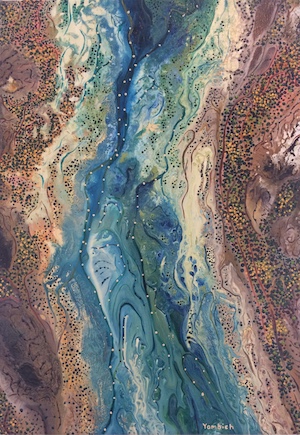 Bradley Kickett, 'Burlong Pool', acrylic on canvas, 70cm x 50cm.
