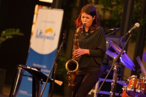 Melissa Aldana's focused energy as she plays tenor saxophone