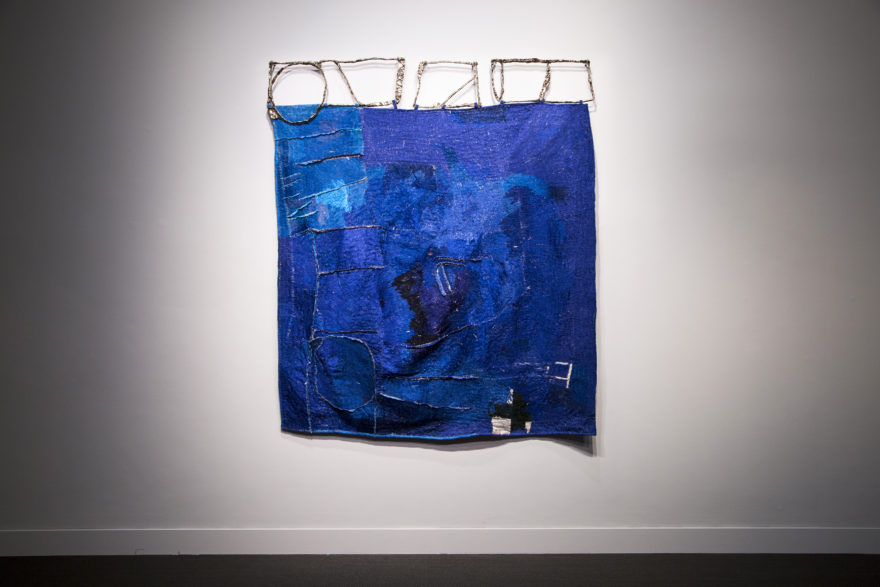 Teelah George, 'Blue Biro', 2018-2019, thread, linen and bronze, 220 x 190cm. Photo: Lyle Branson.
