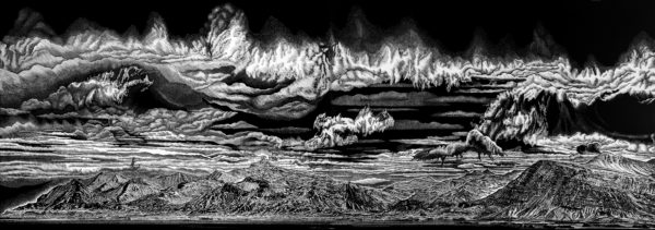 Rew Hanks (NSW) Gone Fishing East of Faskrudfjordur, 2018 linocut on paper edition of 50 70 x 200cm