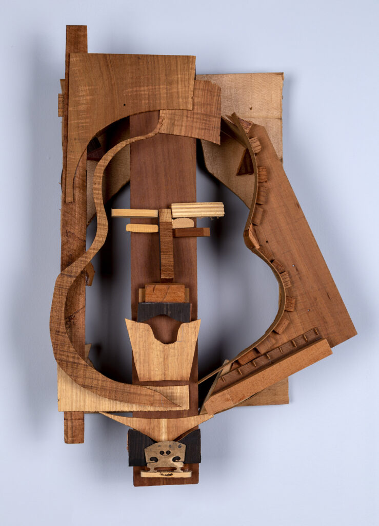 A work from 'Blaze' - a woman's face sculpted from wood, so that it also looks like a violin.